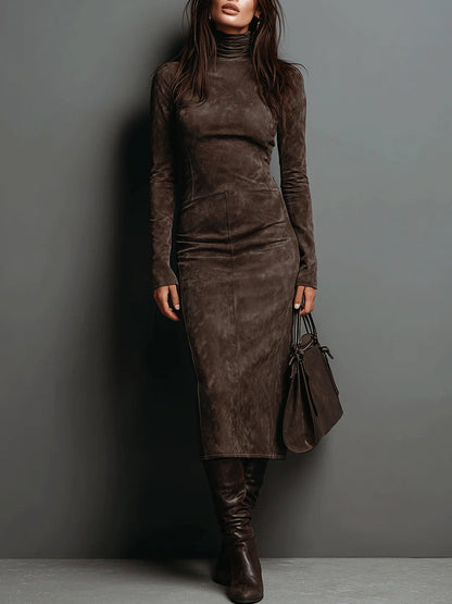 Robine | Vestido midi de ante con mangas largas