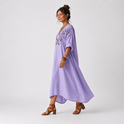 Tavi | Vestido Midi Floral Oversize con Bolsillos