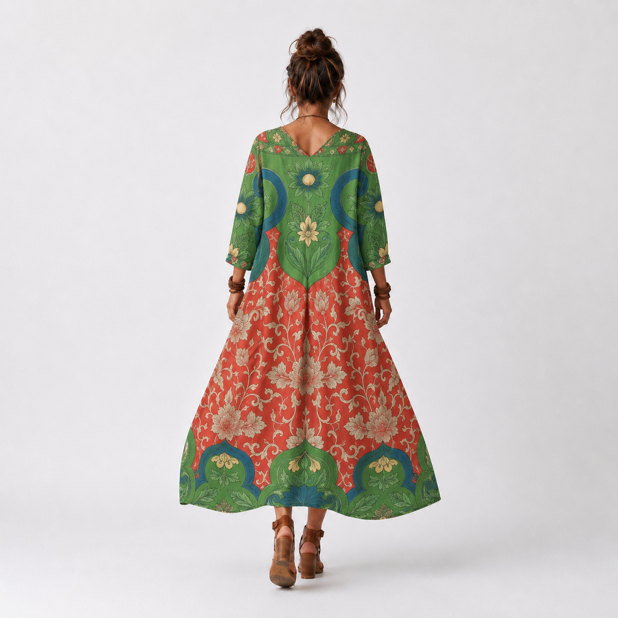 Sloane | Vestido Midi Estampado con Cuello en V y Bolsillos
