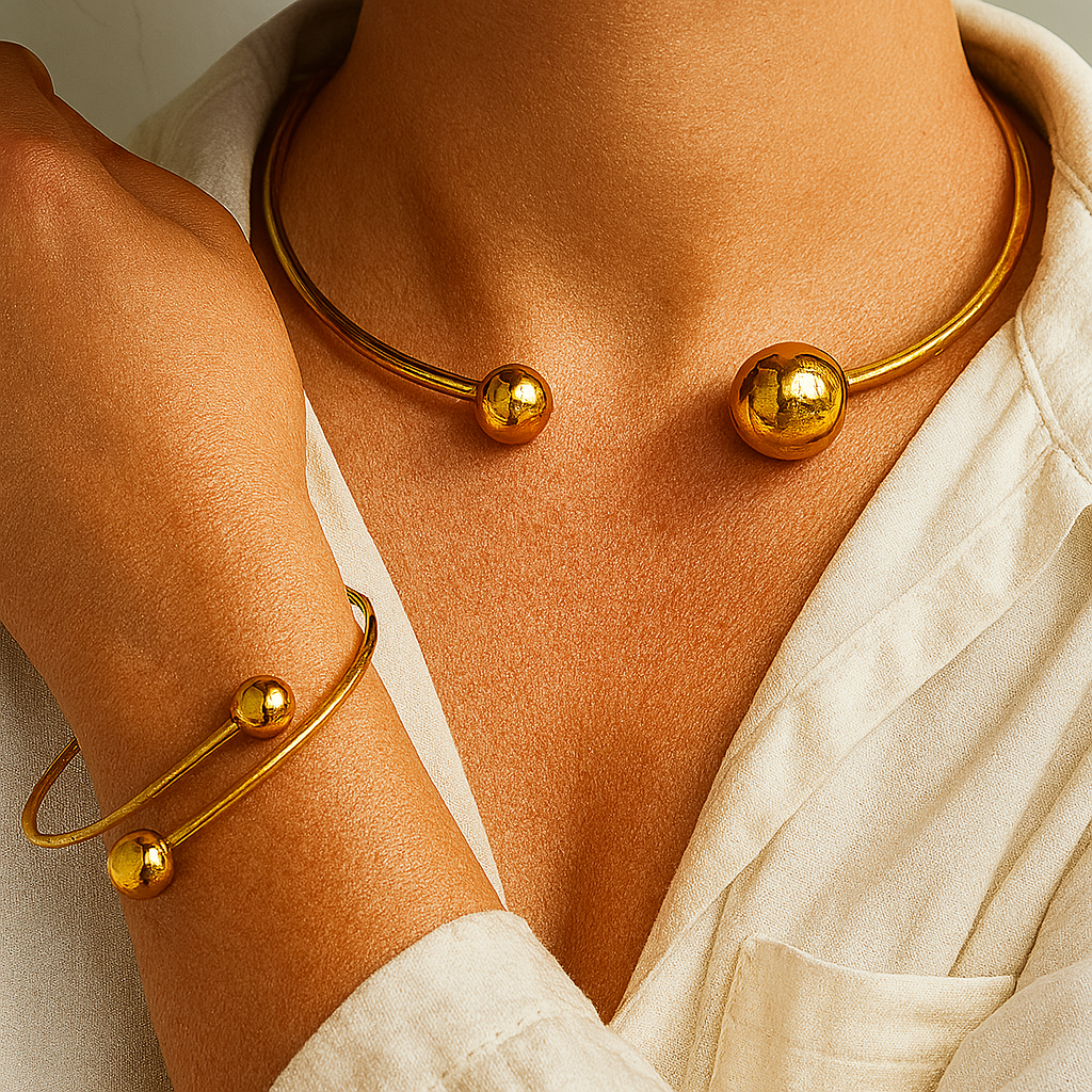 <strong>Conjunto Minimalista de Choker y Pulsera Glow | Oro</strong>