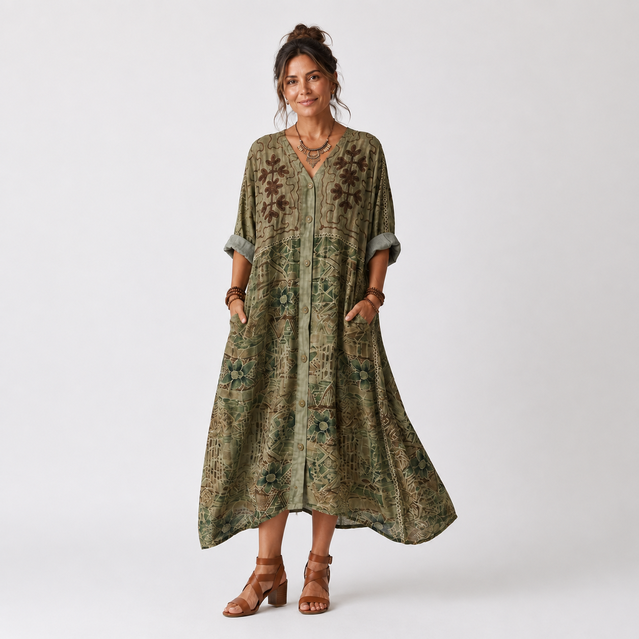 Aleta | Vestido Midi Oversize con Botones y Bolsillos