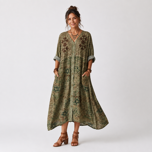 Aleta | Vestido Midi Oversize con Botones y Bolsillos