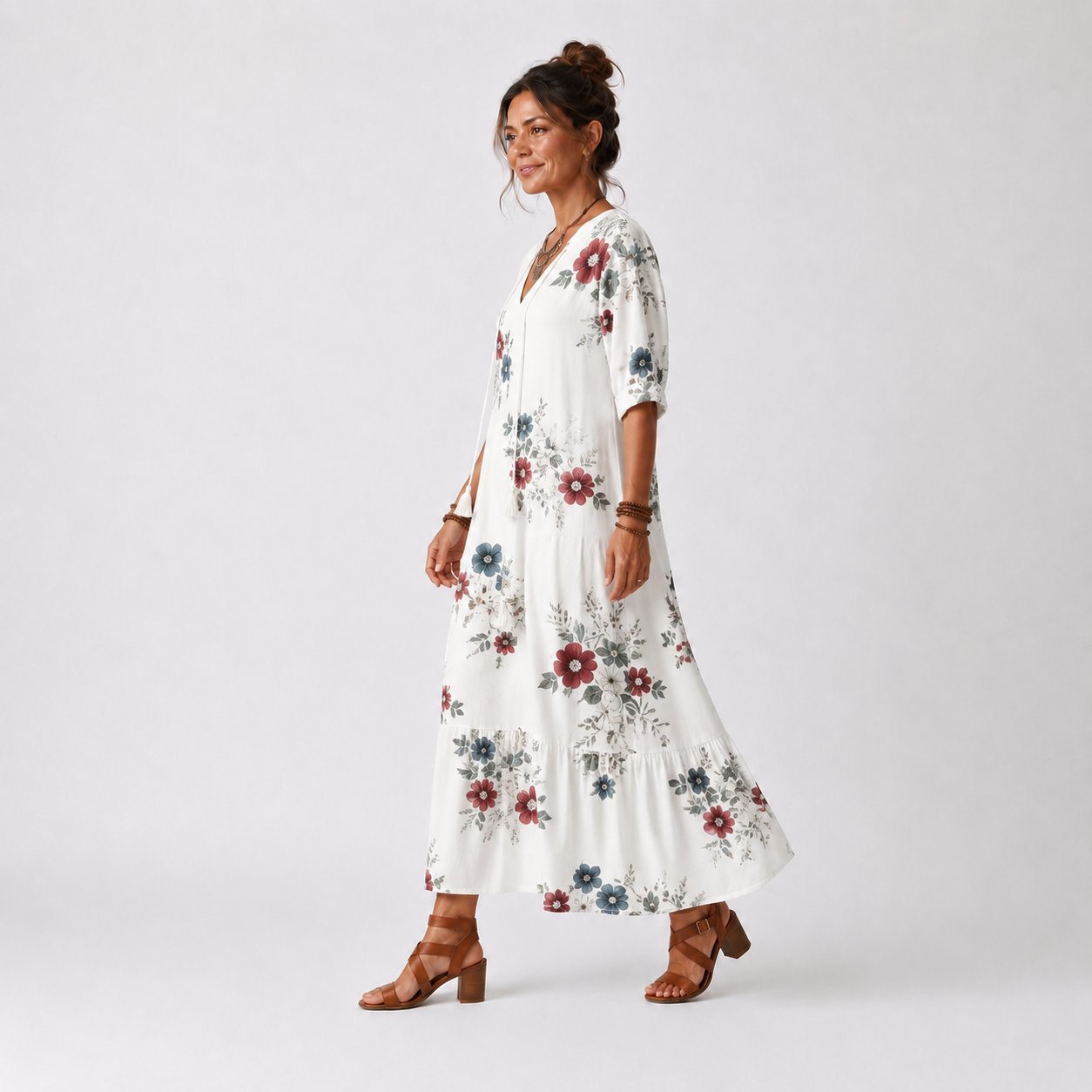 Maeva | Vestido Midi Floral con Cuello de Borlas