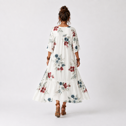 Maeva | Vestido Midi Floral con Cuello de Borlas