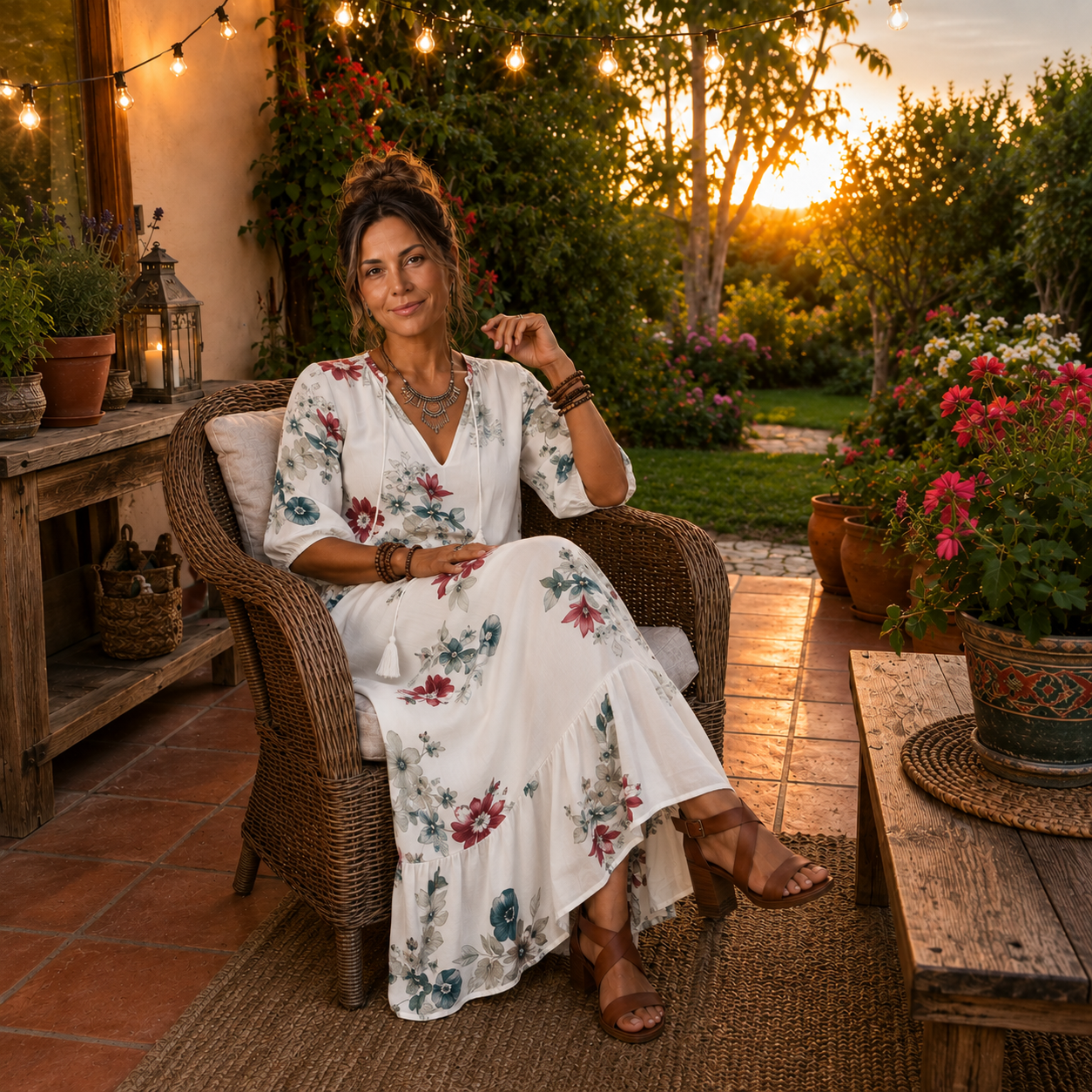 Maeva | Vestido Midi Floral con Cuello de Borlas