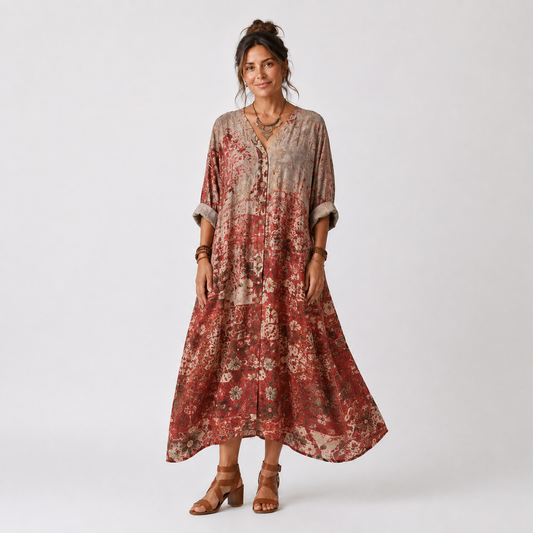 Saffron | Vestido Midi Estampado Relajado con Bolsillos