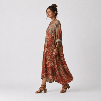 Saffron | Vestido Midi Estampado Relajado con Bolsillos