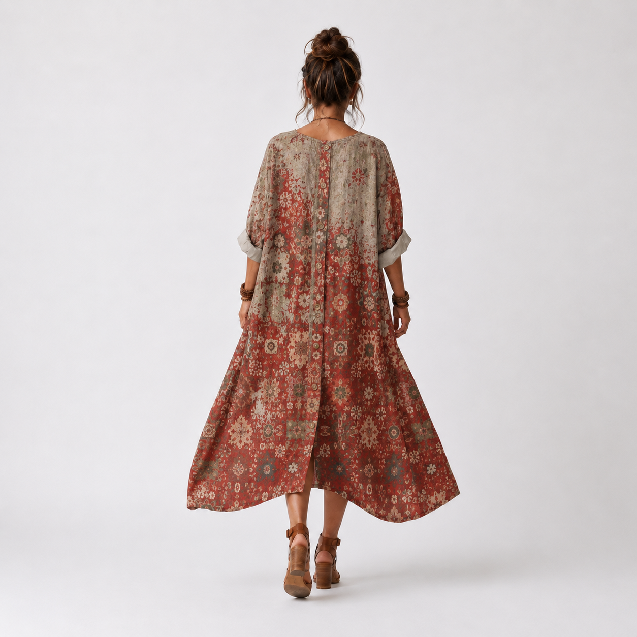 Saffron | Vestido Midi Estampado Relajado con Bolsillos