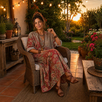 Saffron | Vestido Midi Estampado Relajado con Bolsillos