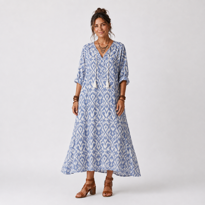 Ottoline | Vestido Midi Estampado con Cuello de Borlas
