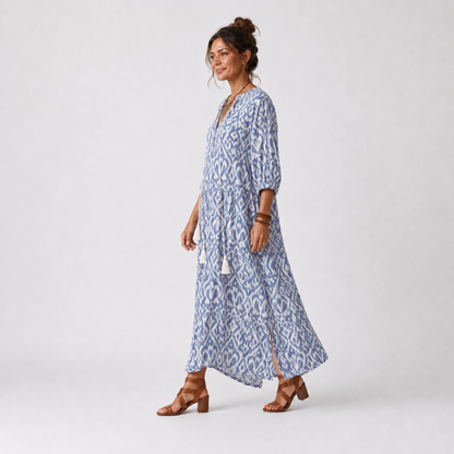 Ottoline | Vestido Midi Estampado con Cuello de Borlas