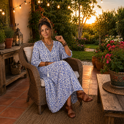 Ottoline | Vestido Midi Estampado con Cuello de Borlas