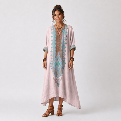 Kenza | Vestido Midi Relajado con Paneles de Diseno y Bolsillos