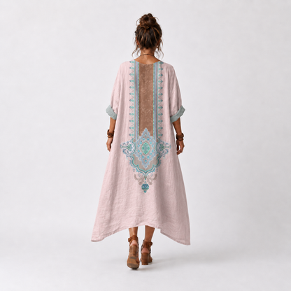 Kenza | Vestido Midi Relajado con Paneles de Diseno y Bolsillos