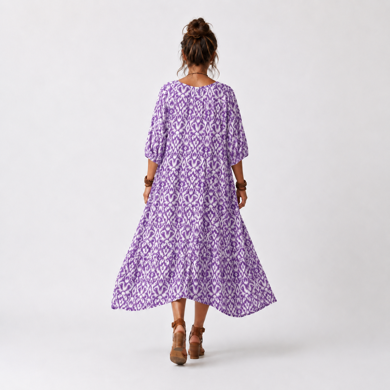 Penelope | Vestido Midi Estampado con Cuello de Borlas