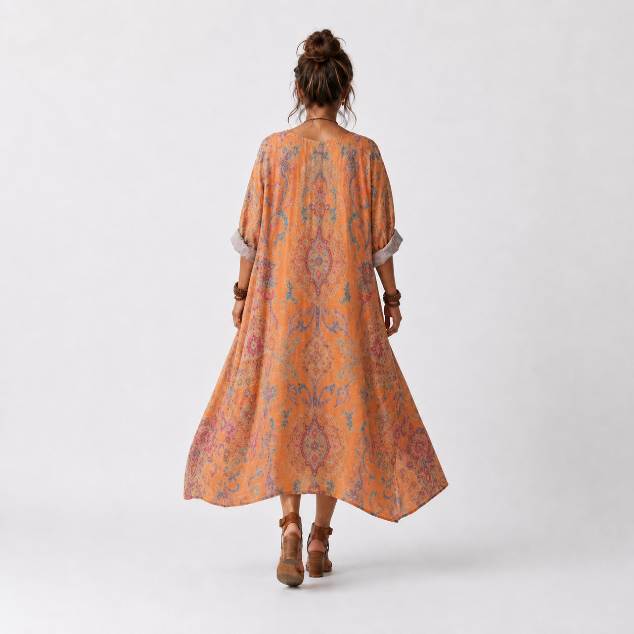 Remi | Vestido Midi Estampado Oversize con Cuello Muesca y Bolsillos