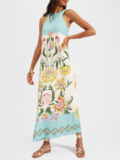 Ava | Vestido midi sin mangas con flores soleadas