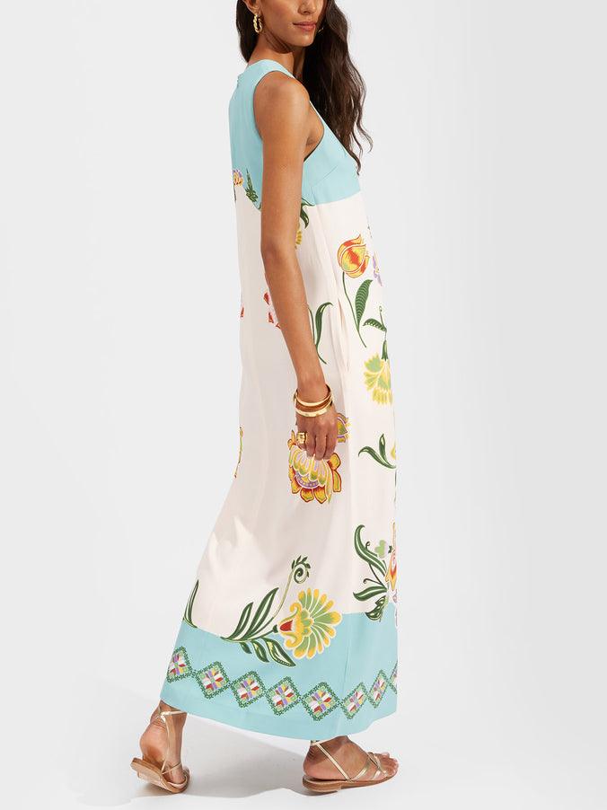 Ava | Vestido midi sin mangas con flores soleadas