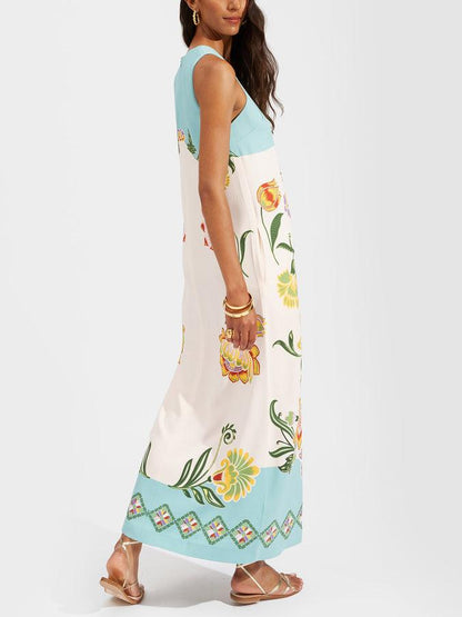 Ava | Vestido midi sin mangas con flores soleadas