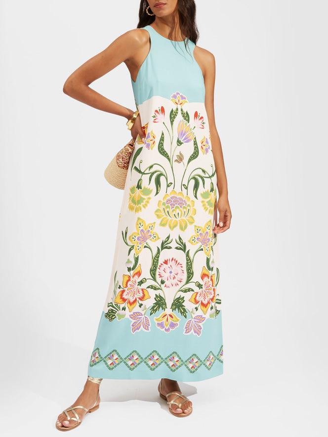 Ava | Vestido midi sin mangas con flores soleadas