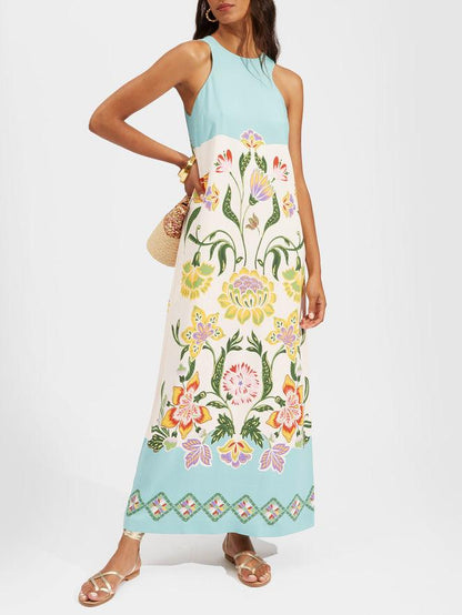 Ava | Vestido midi sin mangas con flores soleadas