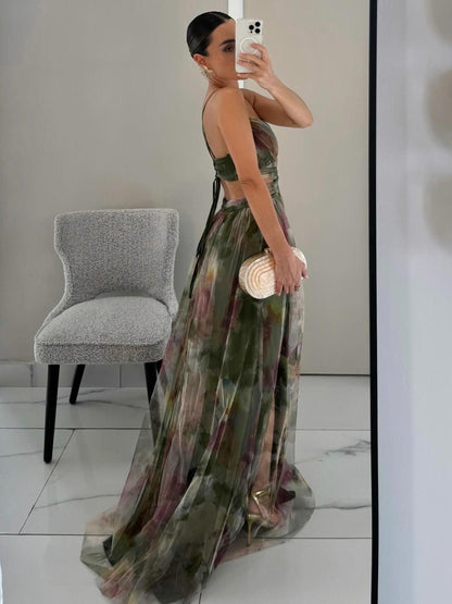 Karen | Vestido maxi con flores pintadas y escote en V