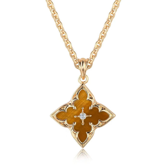 <strong>Collar con Colgante Trébol Marrón | Oro</strong>