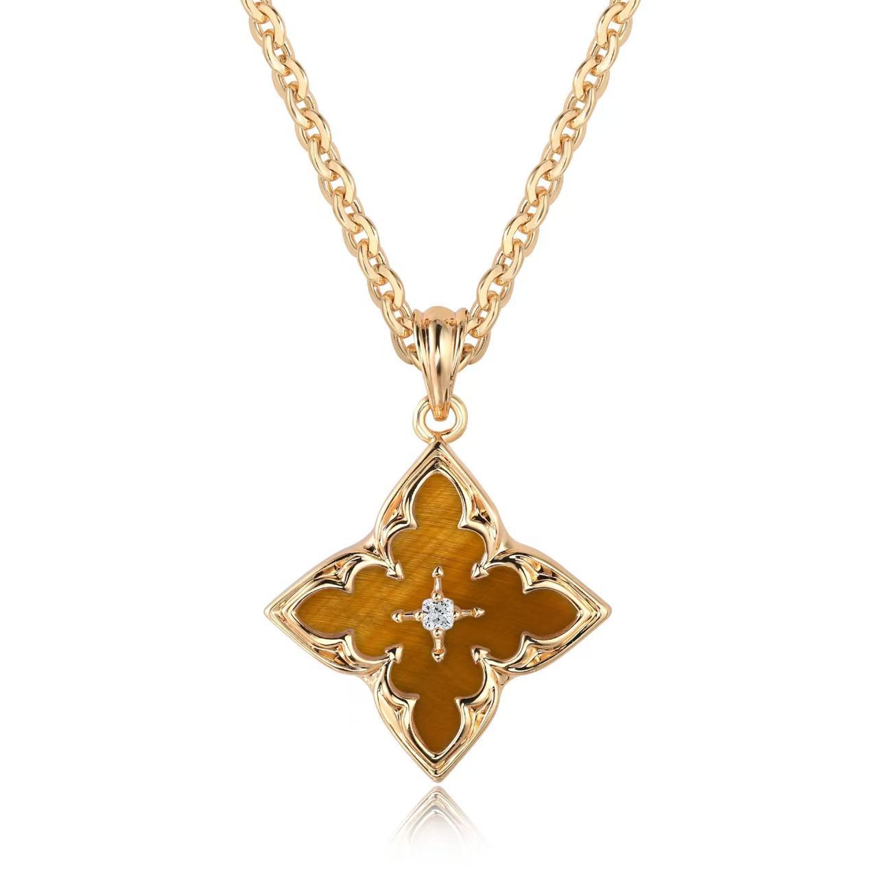 <p>Collar con Colgante Trébol Blanco | Oro</p>