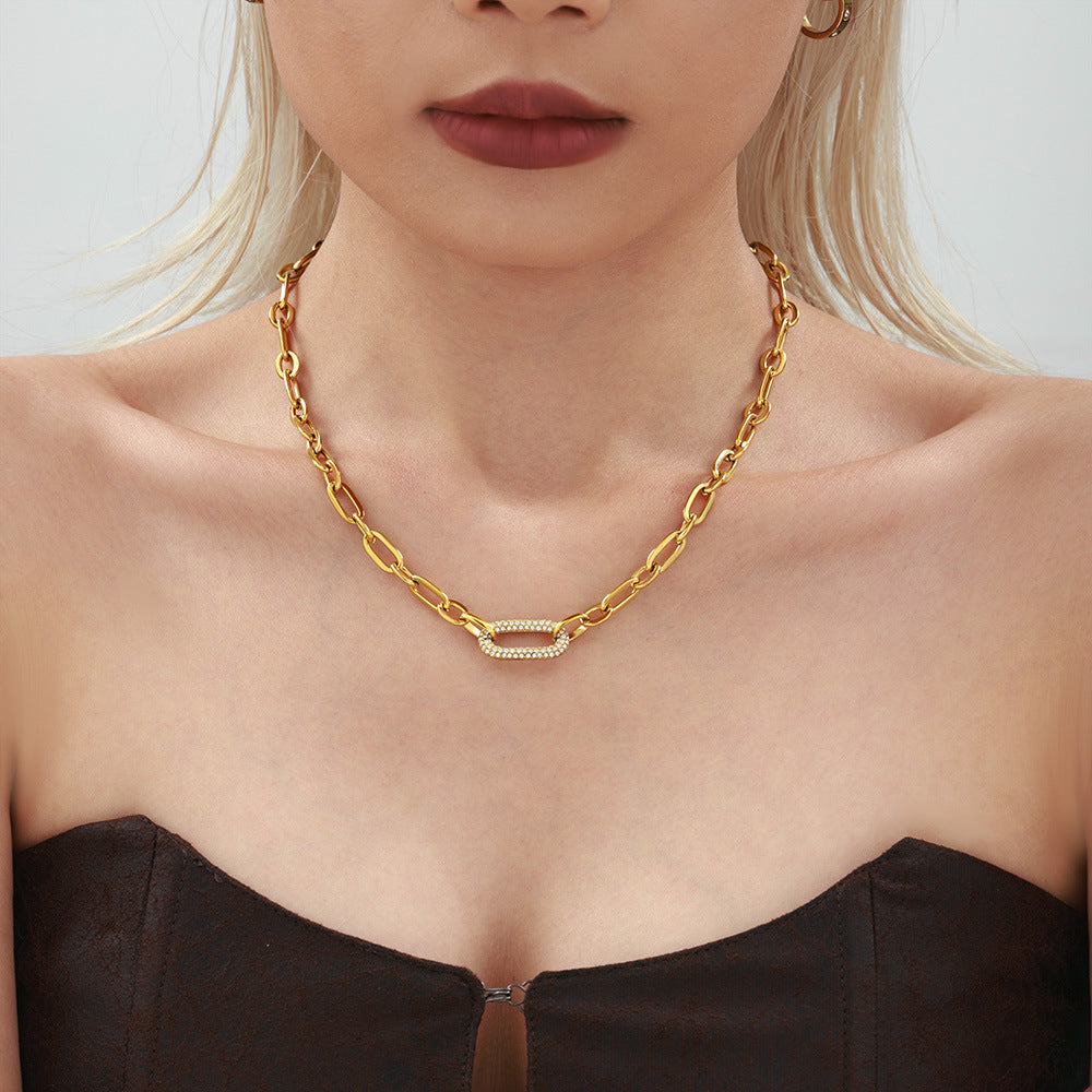<strong>Conjunto de Joyería Cadena Gruesa con Pavé | Oro</strong>