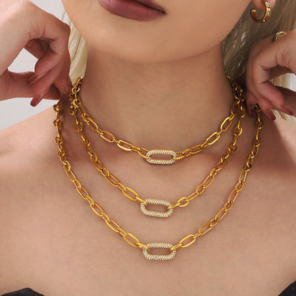 <strong>Conjunto de Joyería Cadena Gruesa con Pavé | Oro</strong>
