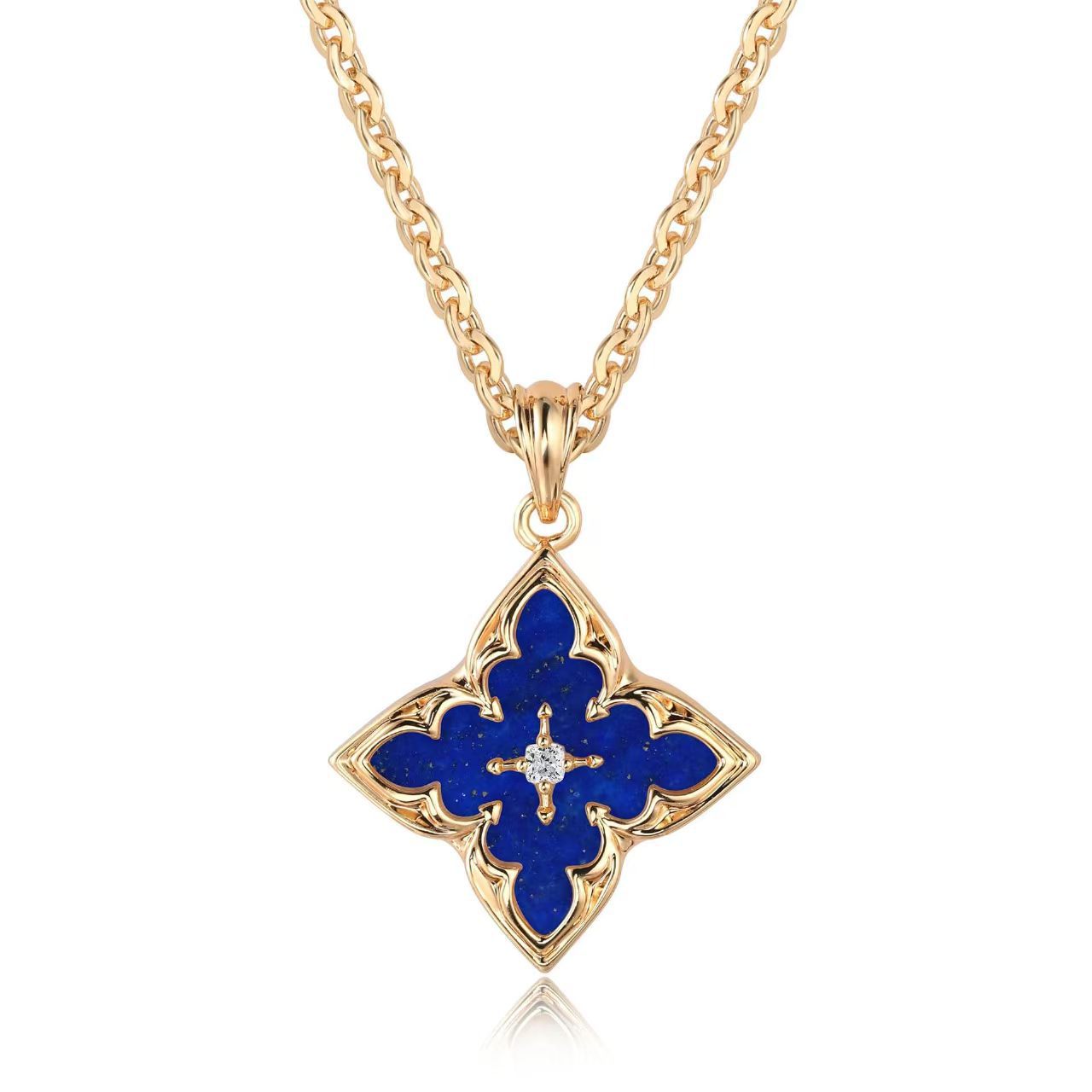 Collar con Colgante Trébol Azul | Oro