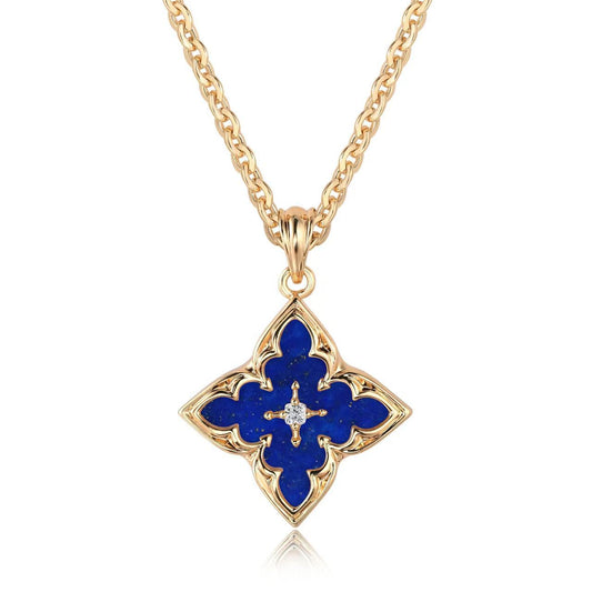 Collar con Colgante Trébol Azul | Oro