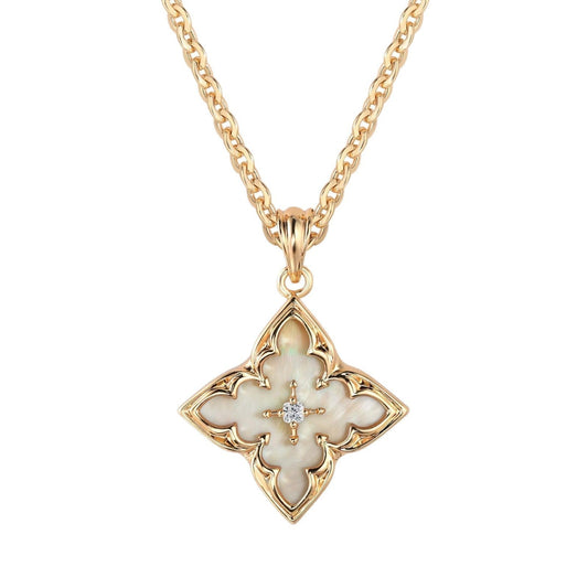 <p>Collar con Colgante Trébol Blanco | Oro</p>