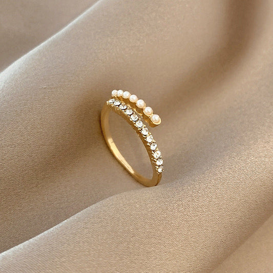 Virelle Anillo Abierto Cristal y Perla | Oro