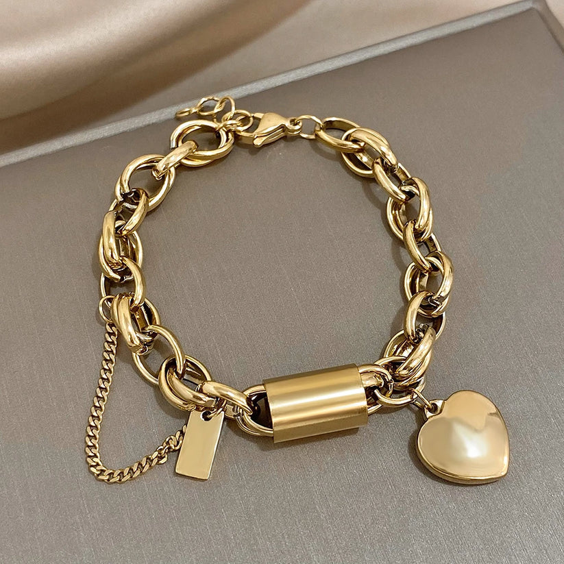 Gruba Pulsera Corazón | Oro