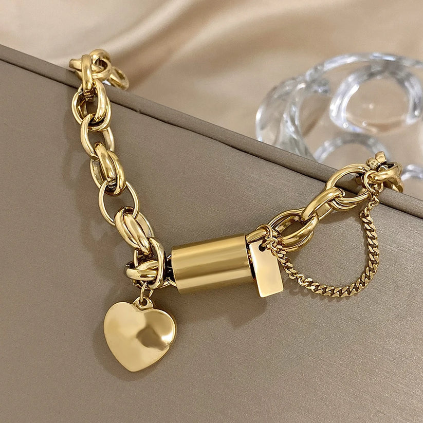 Gruba Pulsera Corazón | Oro
