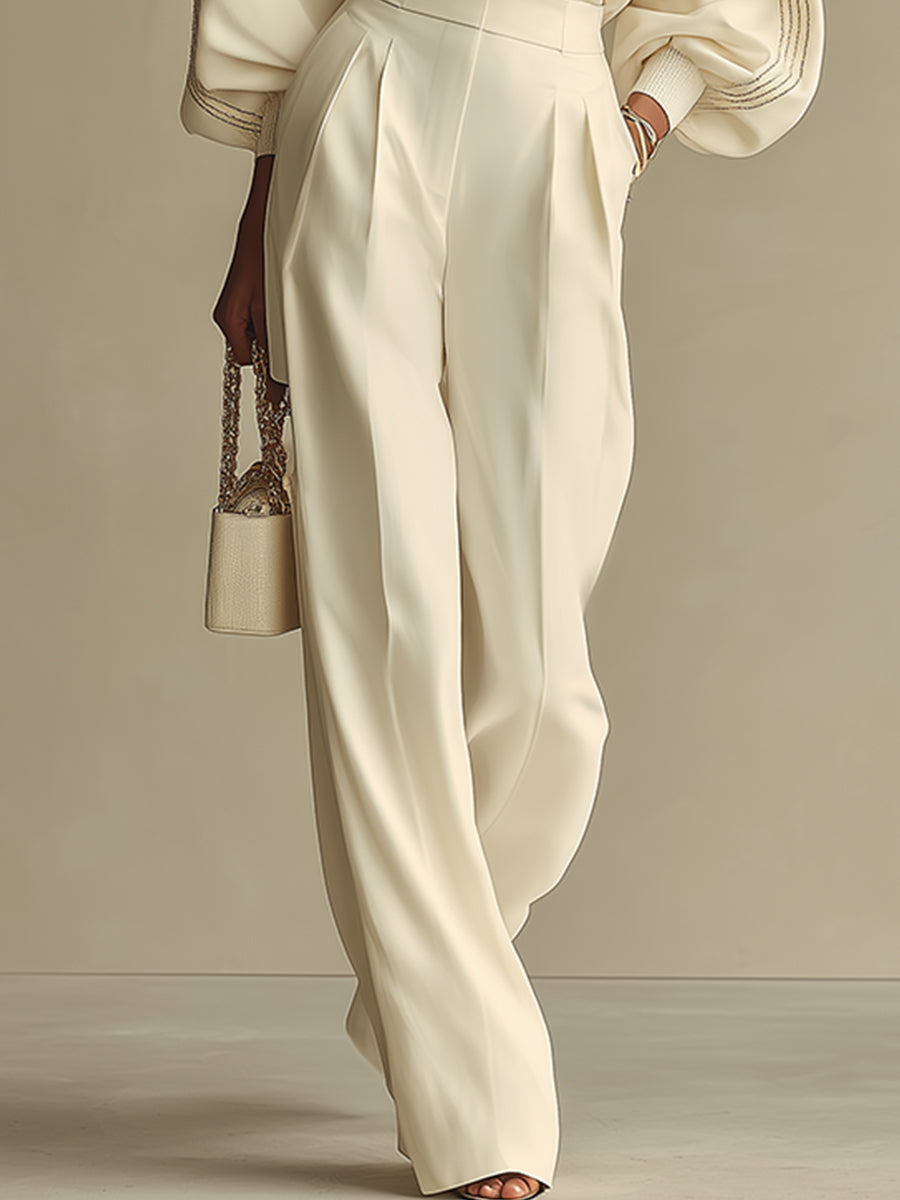 Isa | Conjunto en color marfil: blusa y pantalones anchos de tiro alto