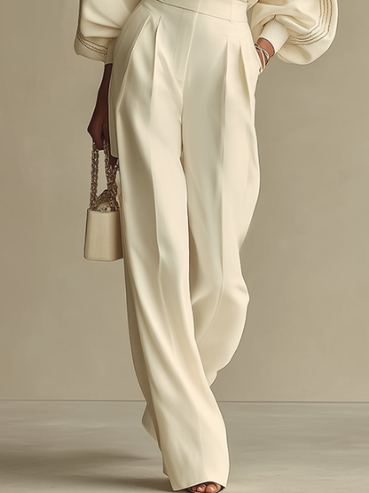 Isa | Conjunto en color marfil: blusa y pantalones anchos de tiro alto