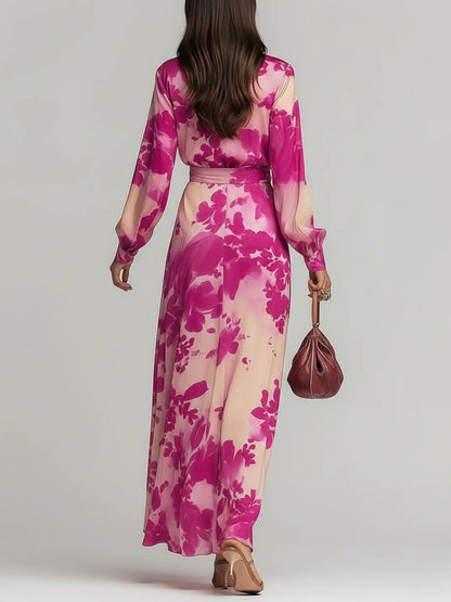 Julia | Vestido maxi de rosas con escote en V y cinturón