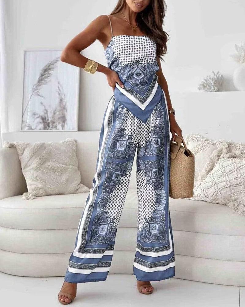 Helen | Conjunto de vacaciones de dos piezas: top atado y pantalones