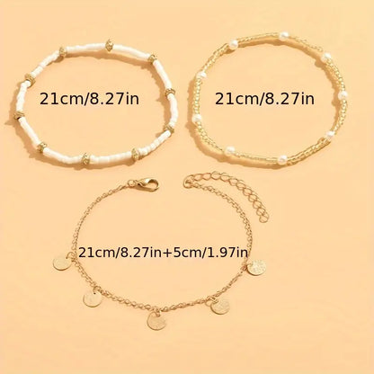 Zapatilla 3 Pulseras para Tobillo Coastal Charm | Oro