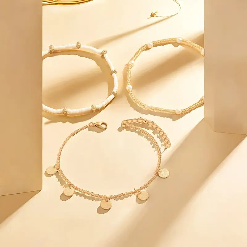 Zapatilla 3 Pulseras para Tobillo Coastal Charm | Oro
