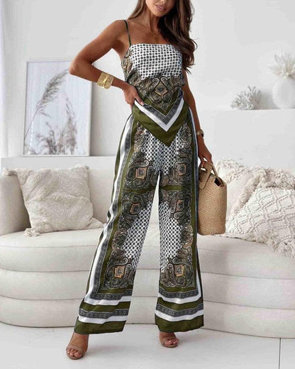 Helen | Conjunto de vacaciones de dos piezas: top atado y pantalones