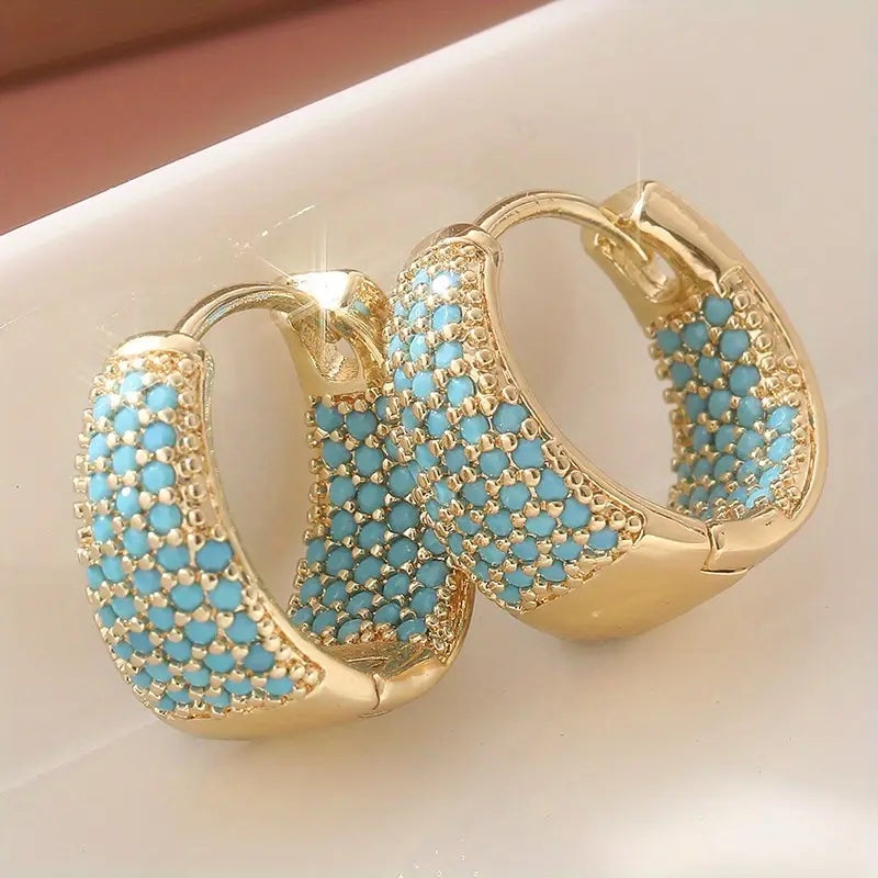 <p>Aretes de Aro con Cuentas Turquesas Tono Dorado | Oro</p>