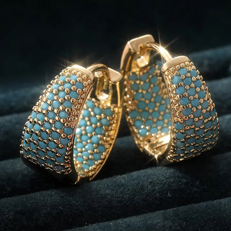 <p>Aretes de Aro con Cuentas Turquesas Tono Dorado | Oro</p>
