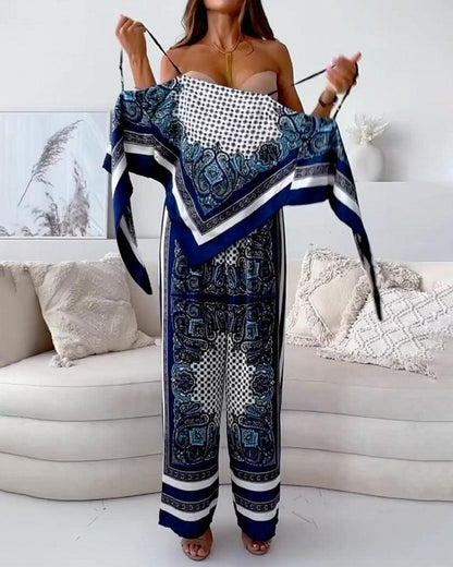 Helen | Conjunto de vacaciones de dos piezas: top atado y pantalones