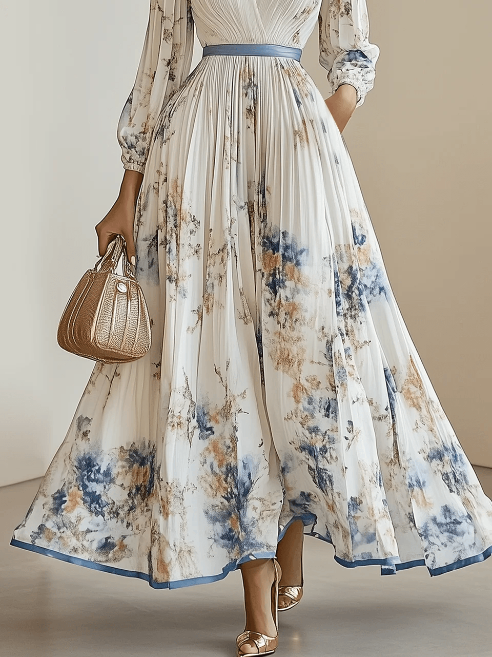 Amalia | Vestido maxi de chiffon blanco con flores y mangas abullonadas