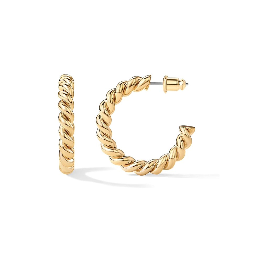 <p>Aretes en forma de aro retorcidos de cuerda | Oro</p>