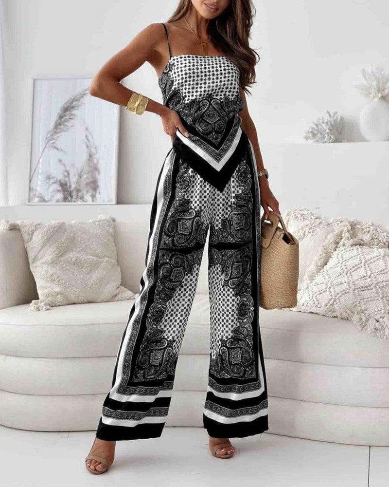 Helen | Conjunto de vacaciones de dos piezas: top atado y pantalones
