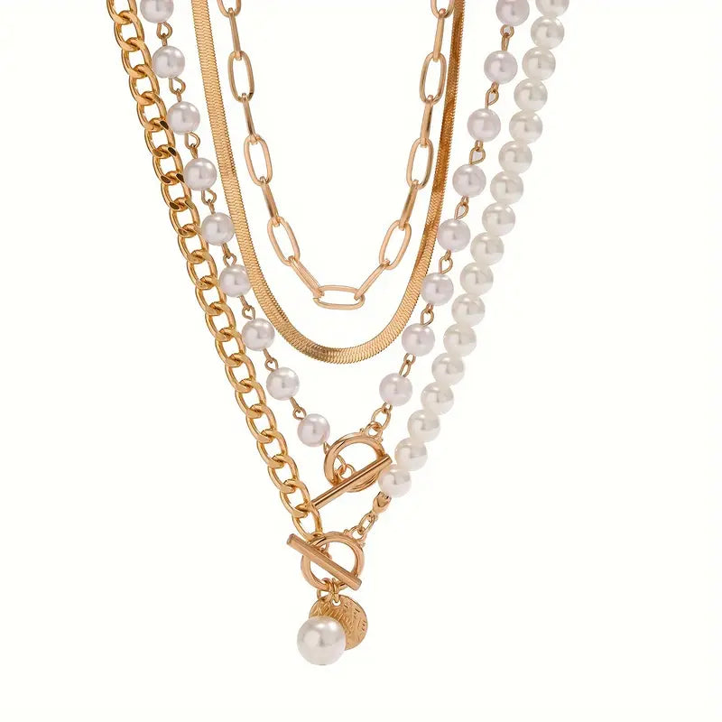 <strong>Conjunto Collar Cadena Serpiente con Perla Vintage | Oro</strong>